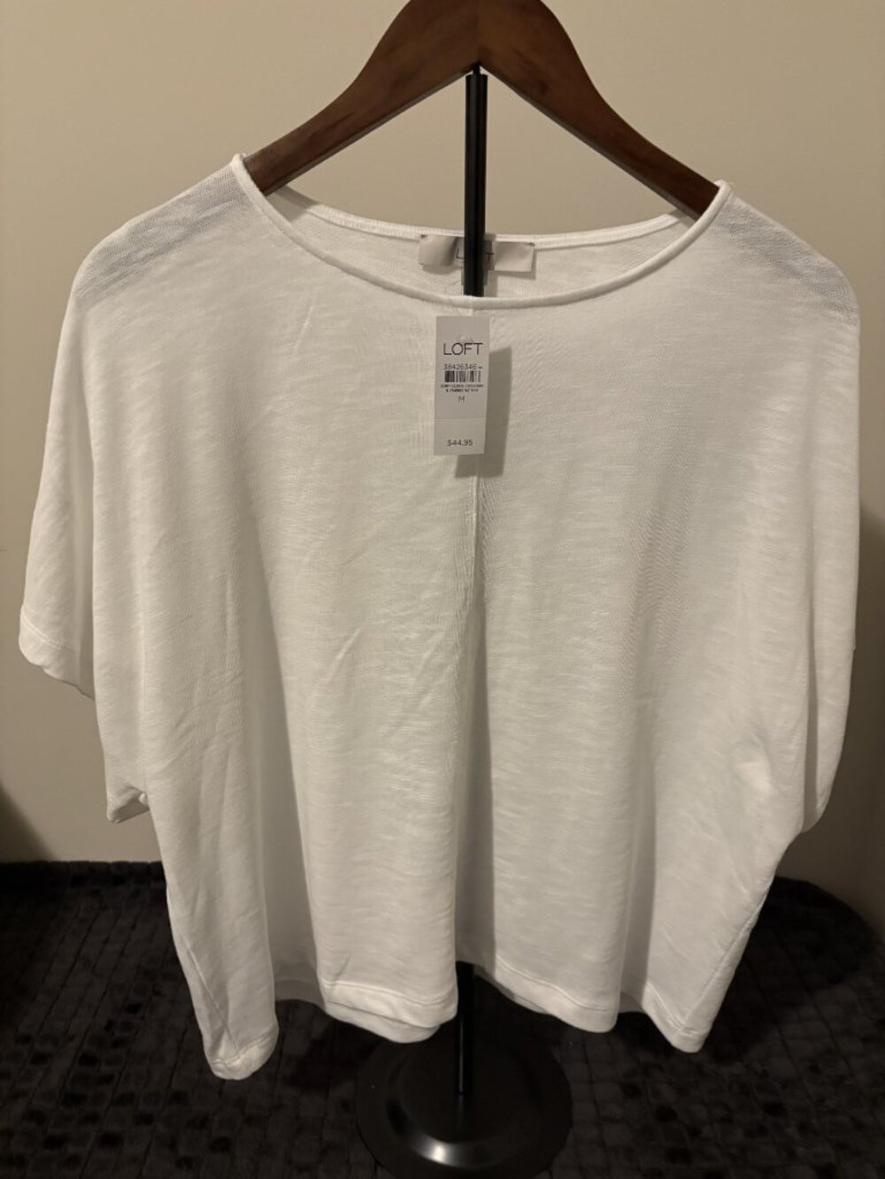 Loft White Short Sleeve Top Essential Knit Tee Size M NWT